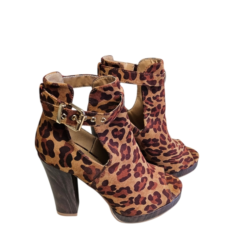 Jolimall Cheetah Print Platform Peep Toe Heels Size 6